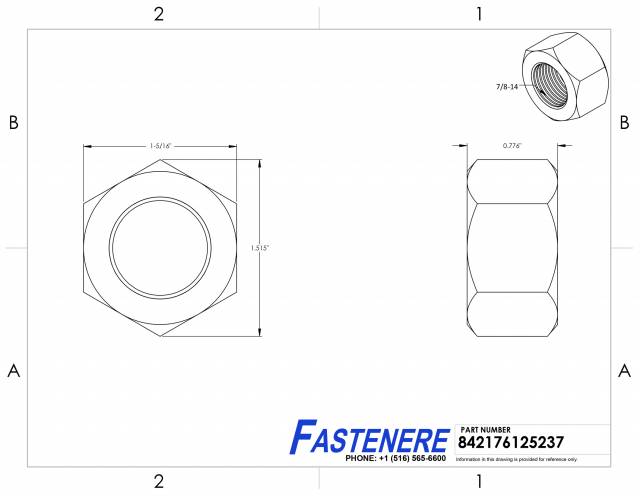 5 pcs 7/16"-14 X 0.375" Square Nuts 18-8 Stainless 