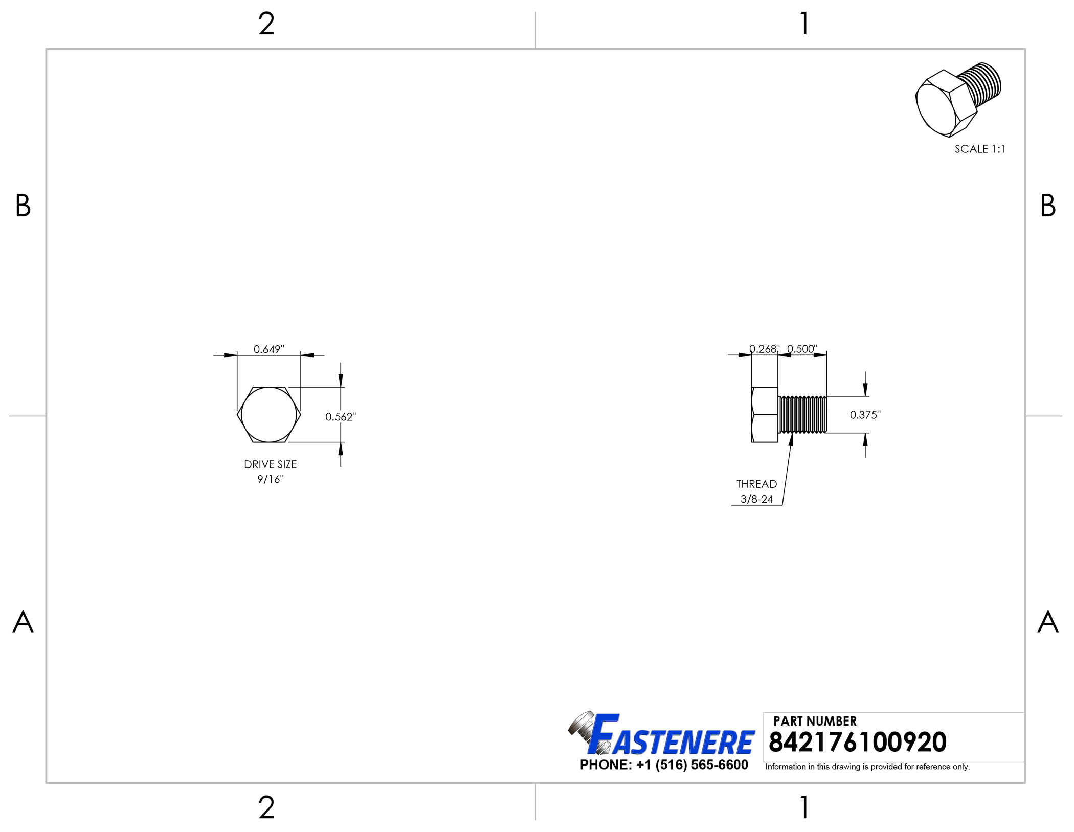 3/8-24 Hex Head Tap Bolts Fully Threaded Stainless Steel 18-8