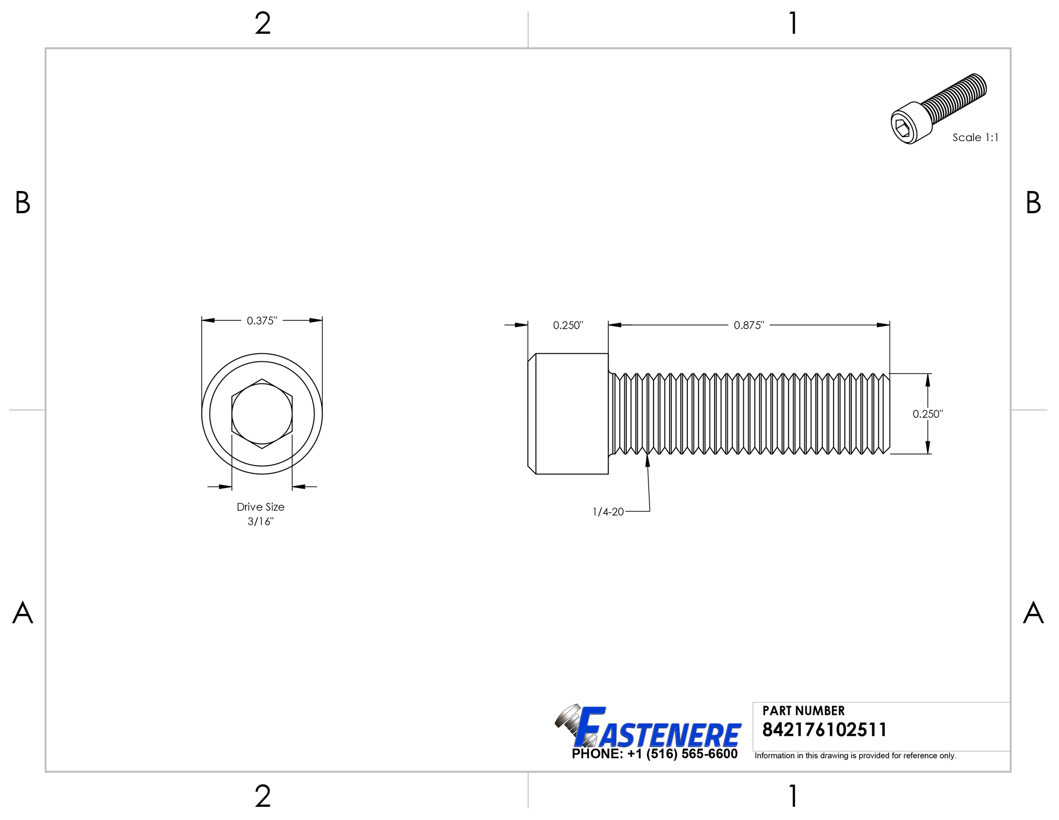 Stainless Steel Hex Cap Screw Bolt Full Thread 1/4-20 x 7/8 100/PCS 