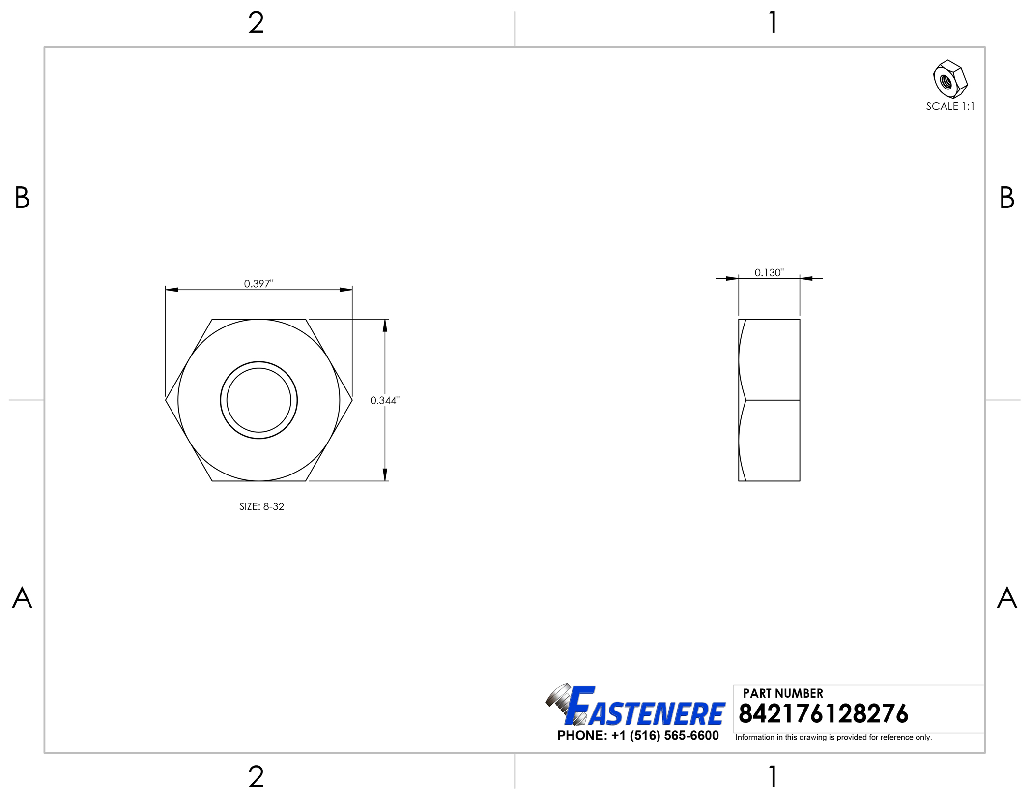 400 pcs 8-32 x 1/4" W x 3/32" H 18-8 Stainless Steel Small Pattern Hex Nut RH 