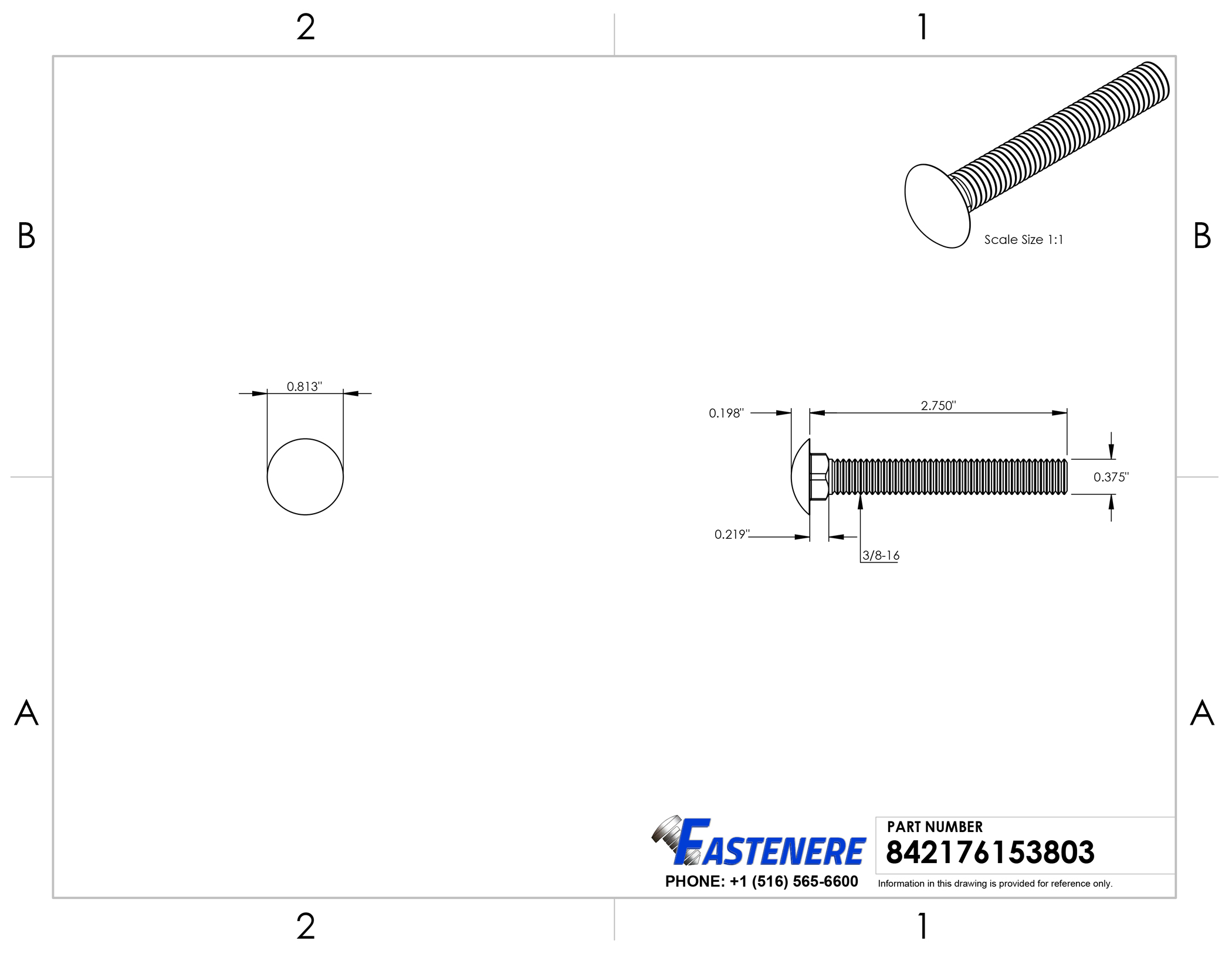 Carriage Bolt 18-8 Stainless Steel 3//8-16 x 3//4 Qty-25