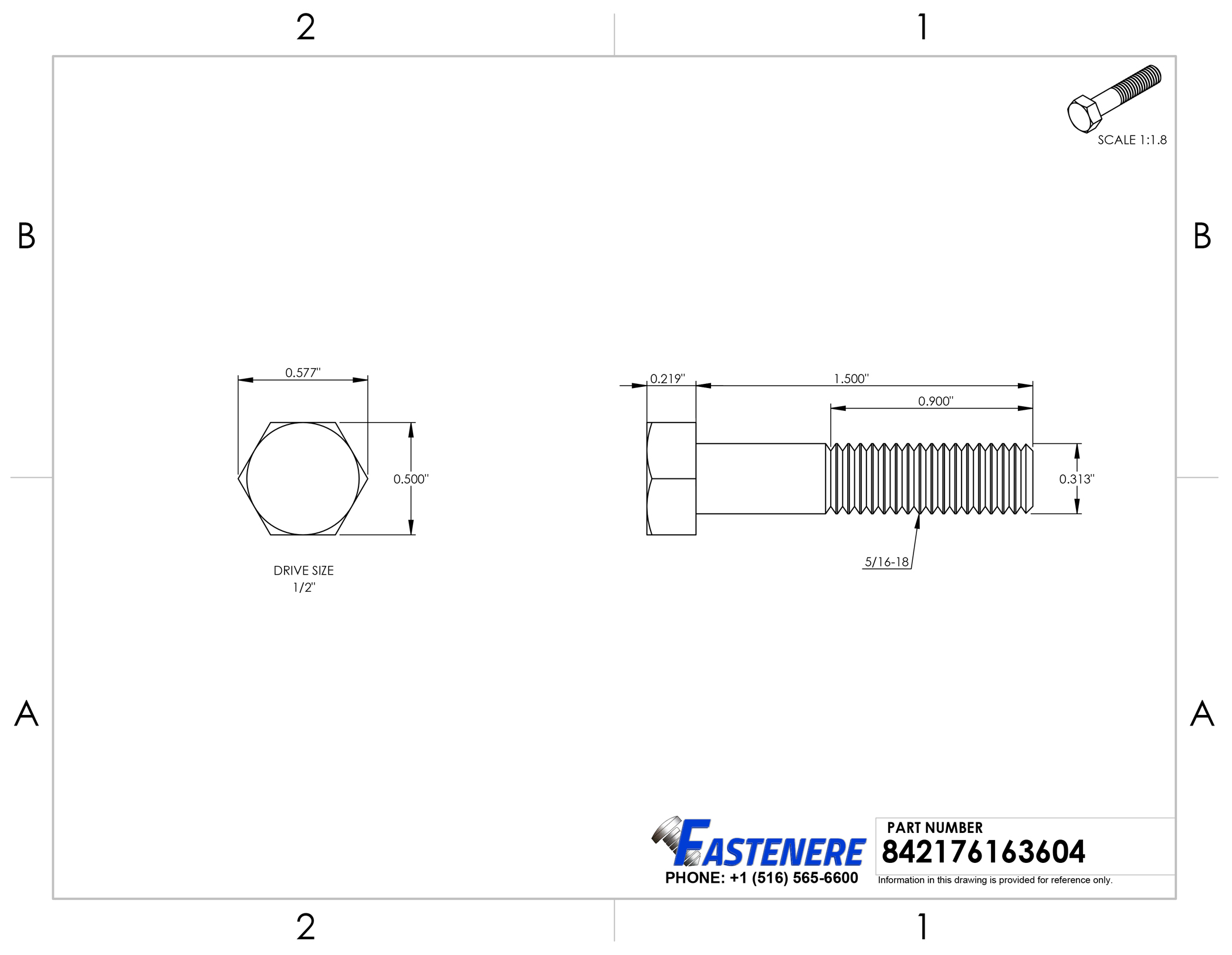 Stainless Steel Hex Cap Screw Bolt Partial Thread 5/16-18 x 3-3/4 25/PCS 