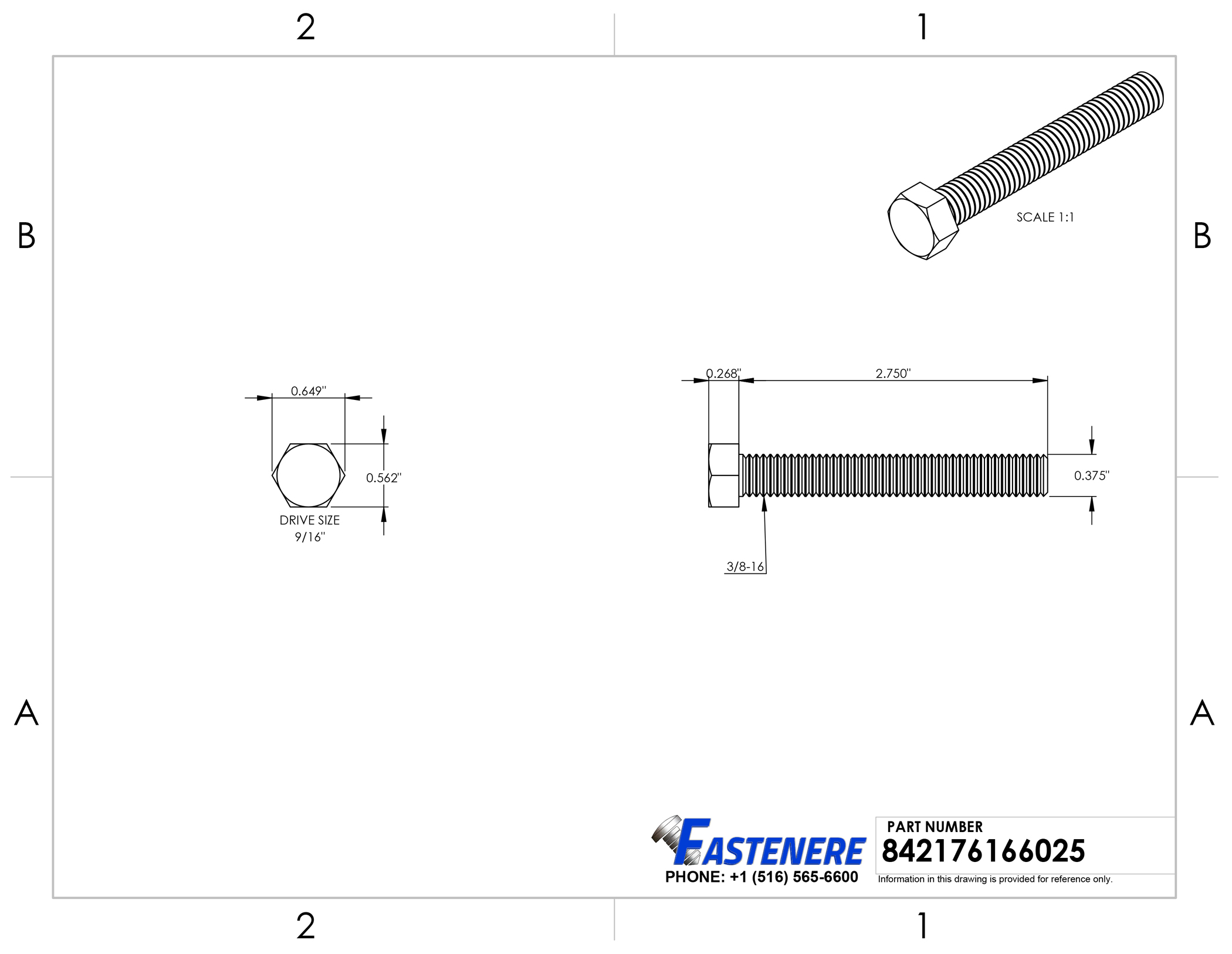 Hex Bolts Tap Stainless Steel Full Thread 3//8/"-16 x 2-3//4/" Qty 25