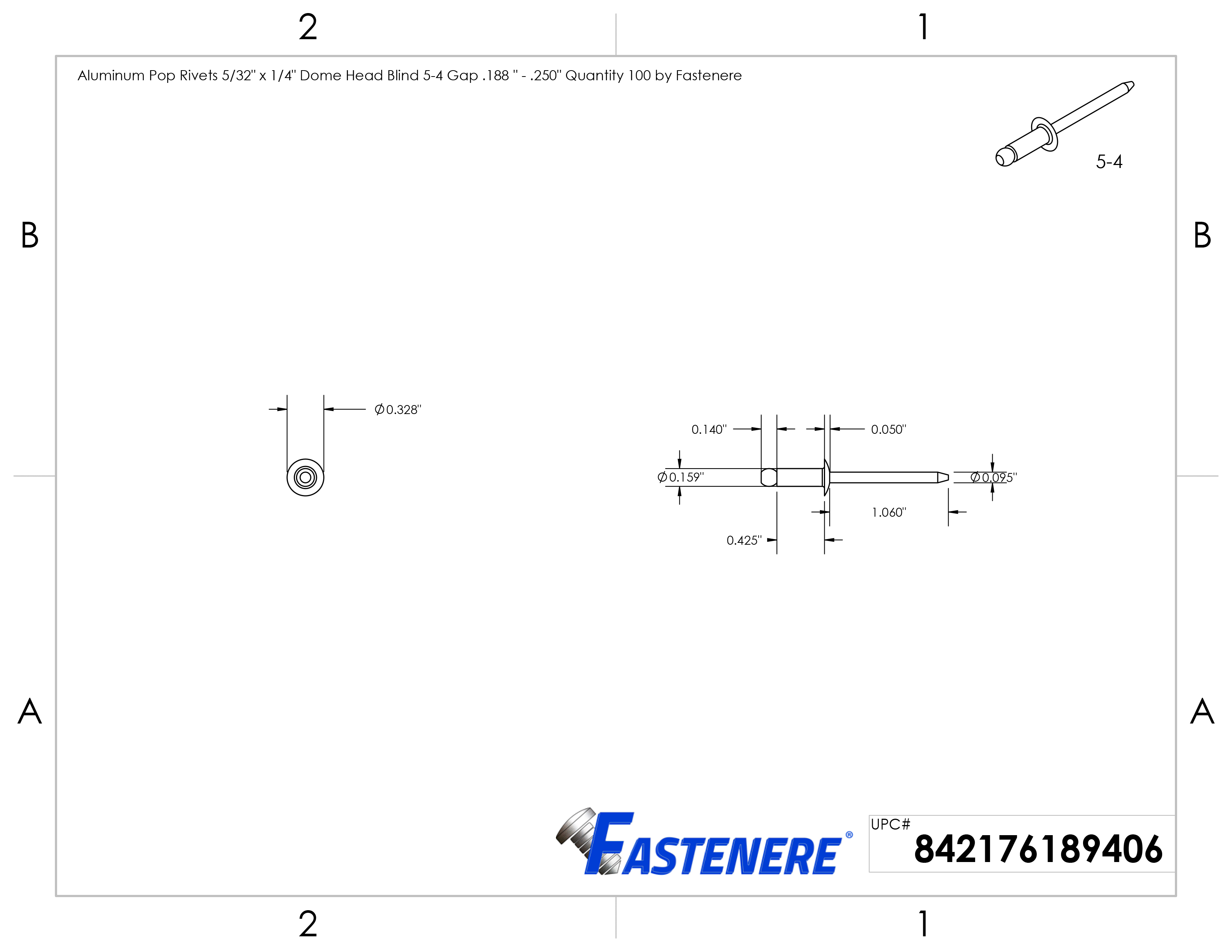 Stainless Steel Pop Rivets 5/32" x 1/2" Dome Head Blind 5-8 Quantity 250 