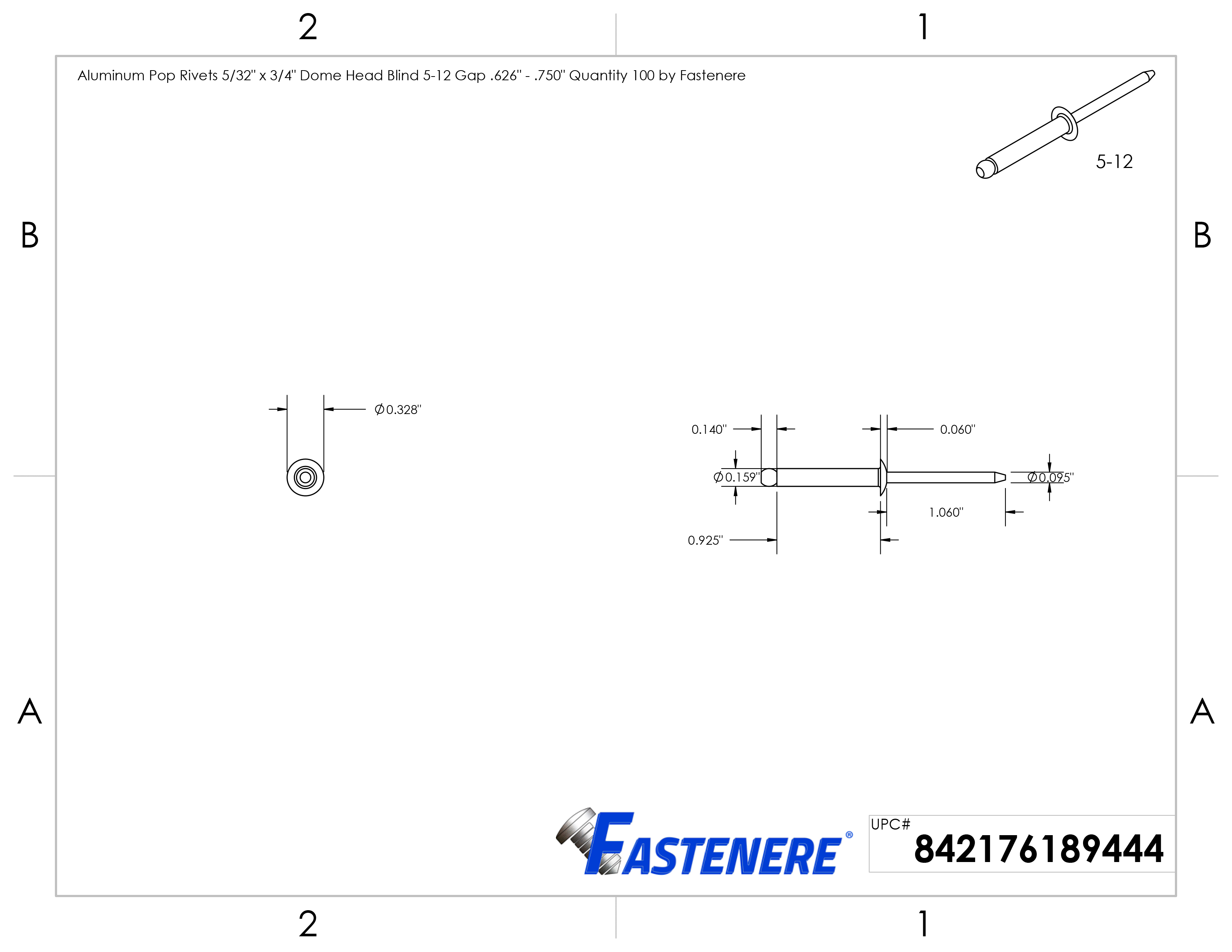 350 5/32 x 1/4 Aluminum Blind Pop Rivet AAD54 54 Dome Head 54AAD 