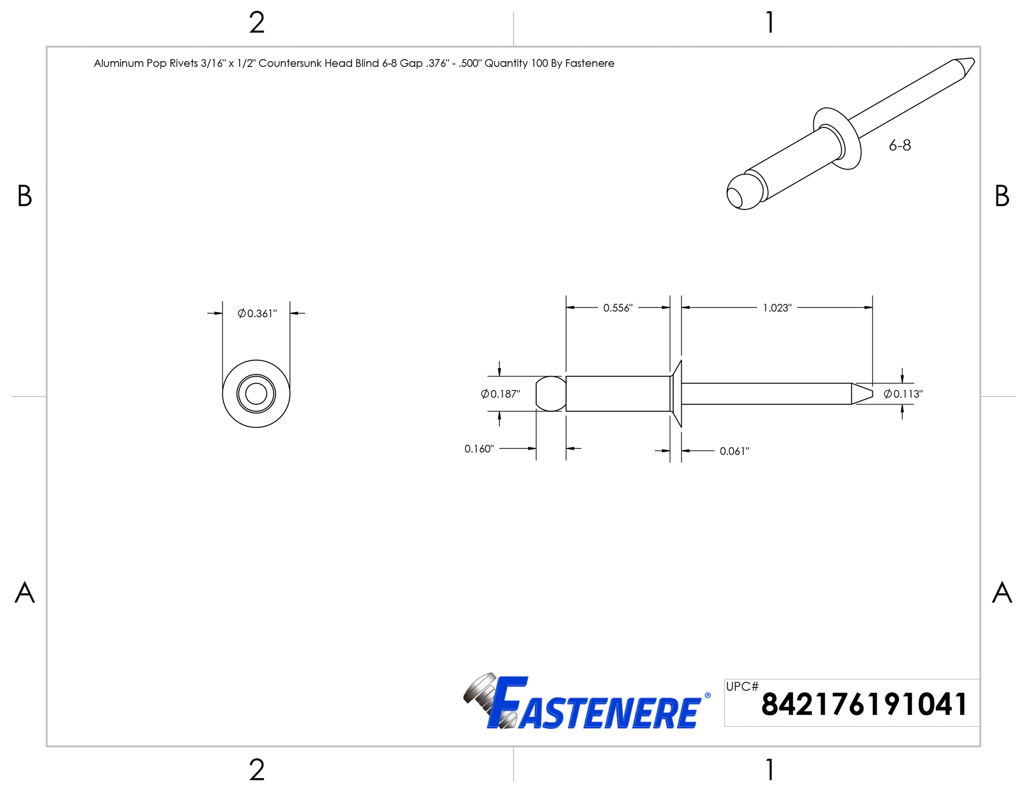 1//2 inch head. 3//16 inch dia x 1 inch long Tinned Copper Counter Sunk Rivets