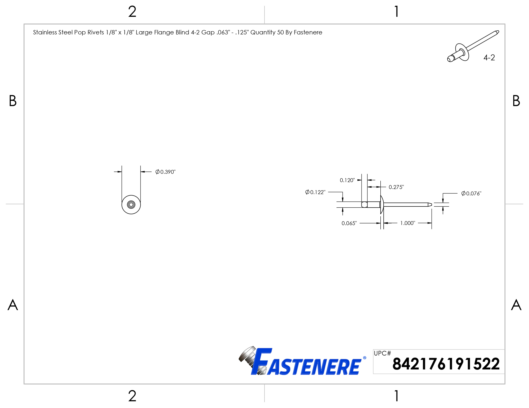 Large Flange Pop Rivets 1/8 X 5/16 - Stainless Steel Blind Rivets 50 Pack By Fastenere