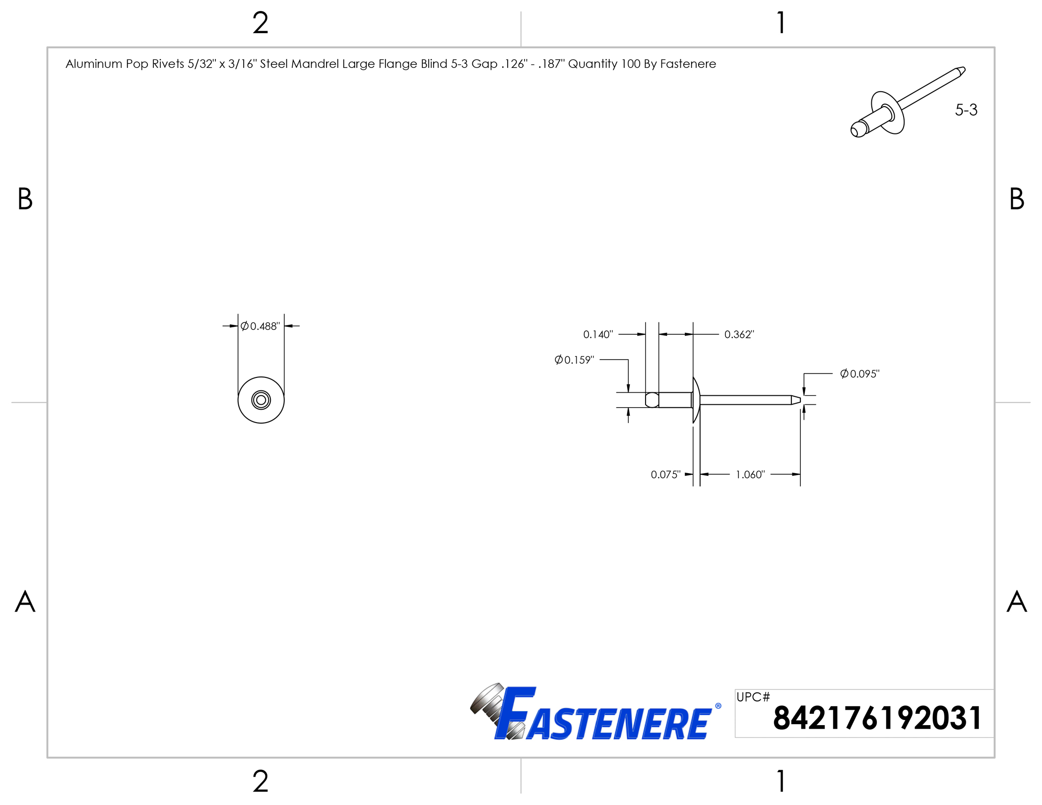 3/16 X 3/8 X 3/8 Truss Head SEMI-Tubular Aluminum Rivets; Measurements are Diameter X Length X Head Diameter ; 100 PCS Box