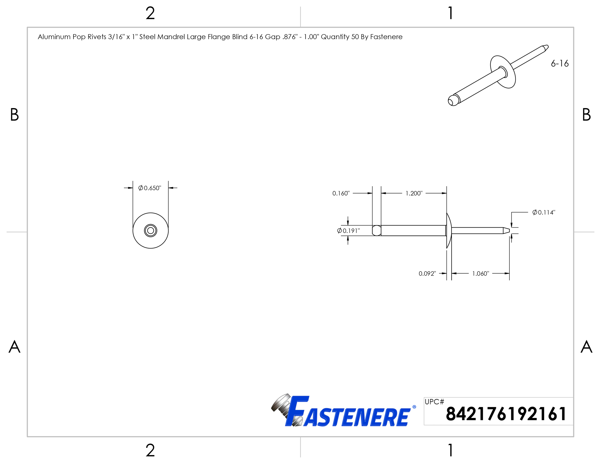 All Aluminum POP Rivet 8-8 QTY 50 0.376-0.500 1/4" x 1/2" Gap 
